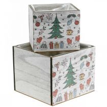 Article Jardinière en bois Décoration de Noël blanche, colorée 20 × 20/15 × 15cm, lot de 2