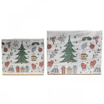 Article Pots carrés en bois décoratifs de Noël blanc et coloré, 20×20 cm et 15×15 cm, lot de 2