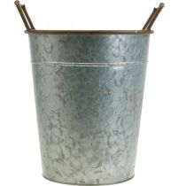 Article Jardinière avec anses, bac métal pour plantation, cache-pot argent, marron Ø24cm H32,5cm