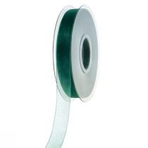 Article Ruban organza vert ruban cadeau tissé bord vert sapin 15mm 50m