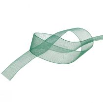 Article Ruban organza vert ruban cadeau tissé bord vert sapin 15mm 50m