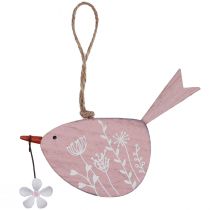 Oiseau décoratif décoration printanière décoration à suspendre bois rose 15×8,5cm