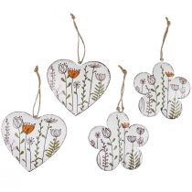 Décoration à suspendre décoration en métal coeurs et fleurs blanc 10cm 4pcs