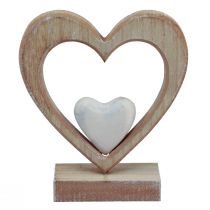 Support décoratif coeur en bois décoration de table vintage H17,5cm