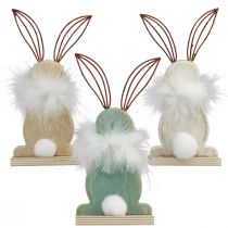 Lapin décoratif lapins en bois avec plumes décoration de Pâques H17,5cm 3pcs