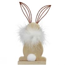 Lapin décoratif lapins en bois avec plumes décoration de Pâques H17,5cm 3pcs