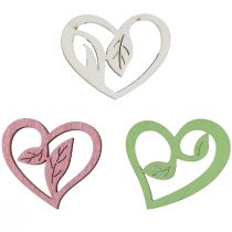 Article Coeurs en bois coeurs décoratifs bois rose vert blanc 5,5cm 18pcs