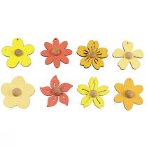 Article Fleurs en bois décoration à suspendre décoration d&#39;été en bois jaune 4,5 cm 24pcs