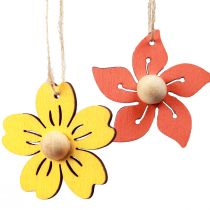 Article Fleurs en bois décoration à suspendre décoration d&#39;été en bois jaune 4,5 cm 24 pcs