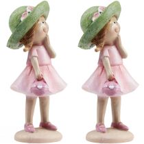 Article Figurines décoratives fille avec chapeau rose vert 6,5x5,5x14,5cm 2pcs