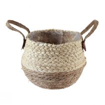 Corbeille à anses panier à plantes jute jonc de mer Ø23cm H20cm