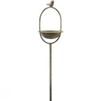 Oiseau décoratif boit vert antique avec brochette Ø11cm H55cm