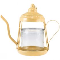 Article Photophore verre lanterne théière orange Ø15cm H26cm