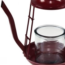Article Photophore lanterne en verre cruche métal rouge H22cm