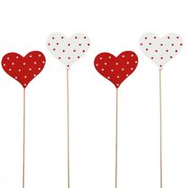 Article Bouchons de fleurs à pois rouges et blancs coeurs en bois 6×5cm 18 pcs