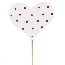 Article Bouchons de fleurs à pois rouges et blancs coeurs en bois 6×5cm 18 pcs