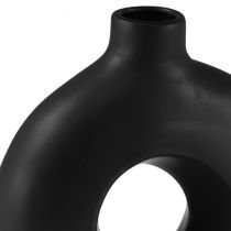 Article Vase décoratif en céramique noire ovale avec ouverture centrale 21×7×20cm