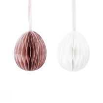Article Oeufs de Pâques en nid d&#39;abeille à suspendre Blanc Orange 6 cm 6 pièces