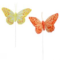 Article Papillons décoratifs sur plumes en fil orange jaune 7×11cm 12 pcs