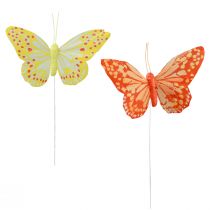 Article Papillons décoratifs sur plumes en fil orange jaune 7×11cm 12pcs