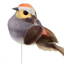 Article Oiseau en plumes sur fil oiseau décoratif avec plumes gris 4cm 12pcs