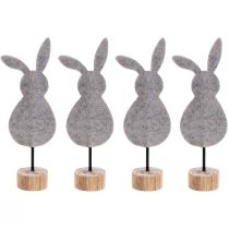Article Décoration de table sur pied décoration lapin de Pâques feutre gris 28,5 cm 4 pcs