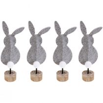 Article Décoration de table sur pied décoration lapin de Pâques feutre gris 28,5 cm 4 pcs