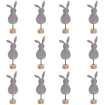 Article Décoration de table sur pied décoration lapin de Pâques feutre gris 19cm 12 pcs