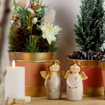Article Charmant duo d&#39;anges en céramique blanc crème avec accents dorés - 8,6 cm - Figurines décoratives célestes - 2 pcs