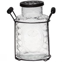 Article Vase en verre avec couvercle, porte-bouteille 16,5×8,5×18,5cm