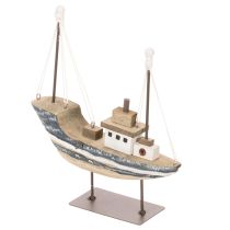 Article Bateau décoratif en bois sur socle métallisé, 20 cm