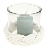 Lanterne verre macramé blanc tressé Ø13cm H10cm