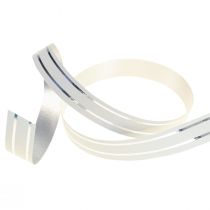 Article Ruban à volants ruban cadeau noeud blanc avec rayures argentées 10mm 250m