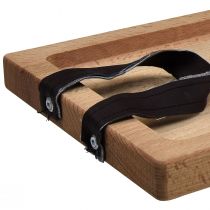 Article Plateau décoratif rectangulaire en bois de hêtre avec poignées en simili cuir 50×19,5cm
