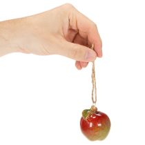 Article Pomme décorative en céramique à suspendre 5 cm rouge et vert - Lot de 4