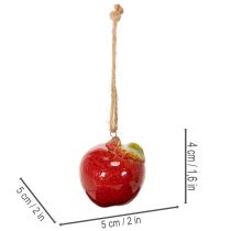 Article Pomme décorative en céramique à suspendre 5 cm rouge et vert - Lot de 4