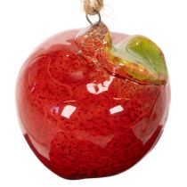 Article Pomme décorative en céramique à suspendre 5 cm rouge et vert - Lot de 4
