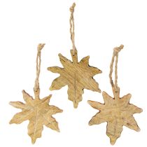 Article Décoration en bois de feuille d'érable automne vert rouge marron H10cm 6 pièces