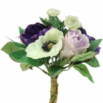 Bouquet d&#39;anémones et de roses Violet, crème 30cm
