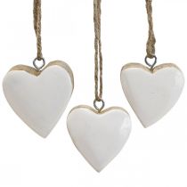 Pendentif coeurs en bois coeurs décoratifs blanc Ø5-5.5cm 12pcs