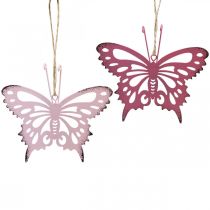 Article Pendentif papillon décoration métal rose 8,5x9,5cm 6 pcs