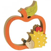 Article Déco en bois automnale - Pomme et hérisson - Set de 3 pièces
