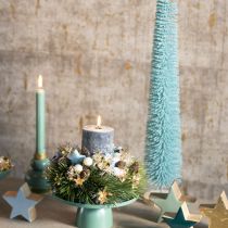 Article Sapin décoratif artificiel avec base en bois turquoise 80 cm
