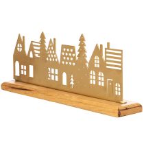 Article Silhouette de maisons en métal doré sur socle en bois 29 cm