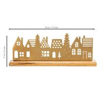 Article Silhouette de maisons en métal doré sur socle en bois 29 cm