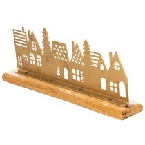 Article Silhouette de maisons en métal doré sur socle en bois 29 cm