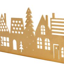 Article Silhouette de maisons en métal doré sur socle en bois 29 cm