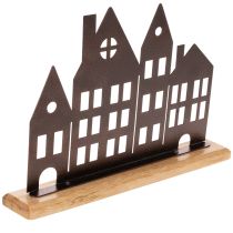 Article Décoration de rangée de maisons, en métal avec base en bois, 30 cm