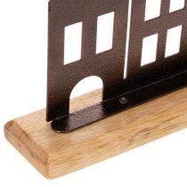 Article Décoration de rangée de maisons, en métal avec base en bois, 30 cm