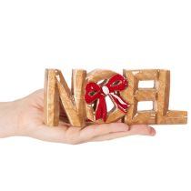 Article Décoration de Noël en bois « Noel » avec nœud rouge, 18 cm